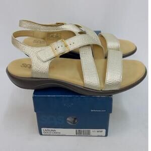 NWB! SAS Laguna Sandals Gold Linen 11 WW - Double Wide‎ (D)